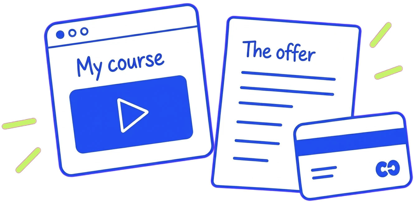 A course page, an offer and a payment card